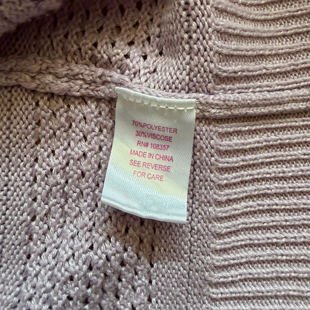 Design History Lavender Purple Pointelle Knit Open Front Hooded Cardigan Small - Picture 4 of 7